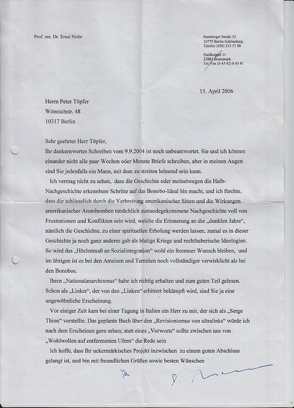 Ernst Nolte, Serge Thion, Revisionismus, Linke, ultralinks, Nationalanarchismus