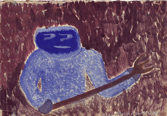 Blauer Mann in Scheie, Aquarell, 1978, Peter Tpfer